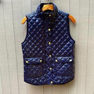 J. Crew glossy quilted down field puffer vest. Navy. Size XS.